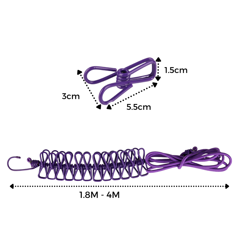 4m Stretch Camping Clothesline with Pegs