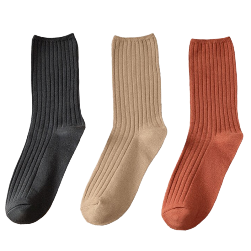 3 Pairs Ribbed Cotton Socks for Women