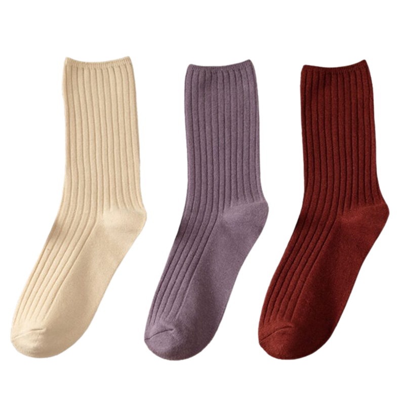 3 Pairs Ribbed Cotton Socks for Women