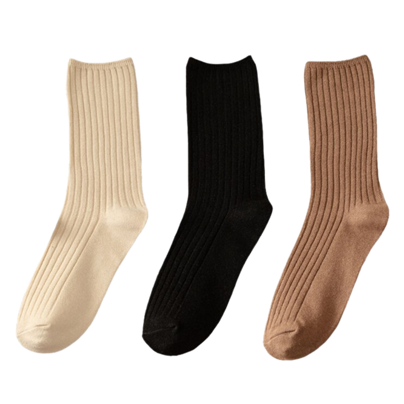 3 Pairs Ribbed Cotton Socks for Women