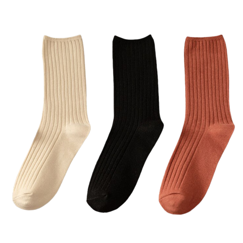 3 Pairs Ribbed Cotton Socks for Women