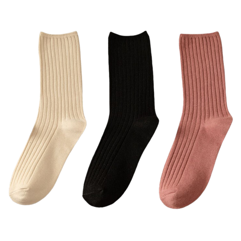 3 Pairs Ribbed Cotton Socks for Women