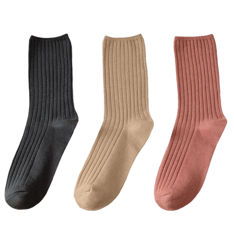 3 Pairs Ribbed Cotton Socks for Women