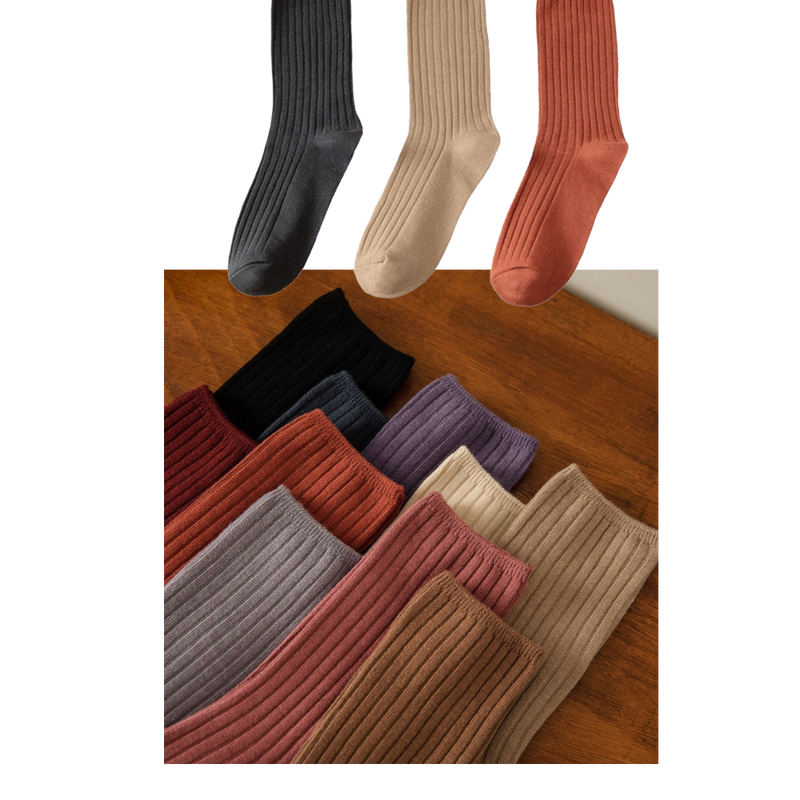 3 Pairs Ribbed Cotton Socks for Women