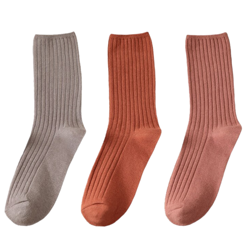 3 Pairs Ribbed Cotton Socks for Women