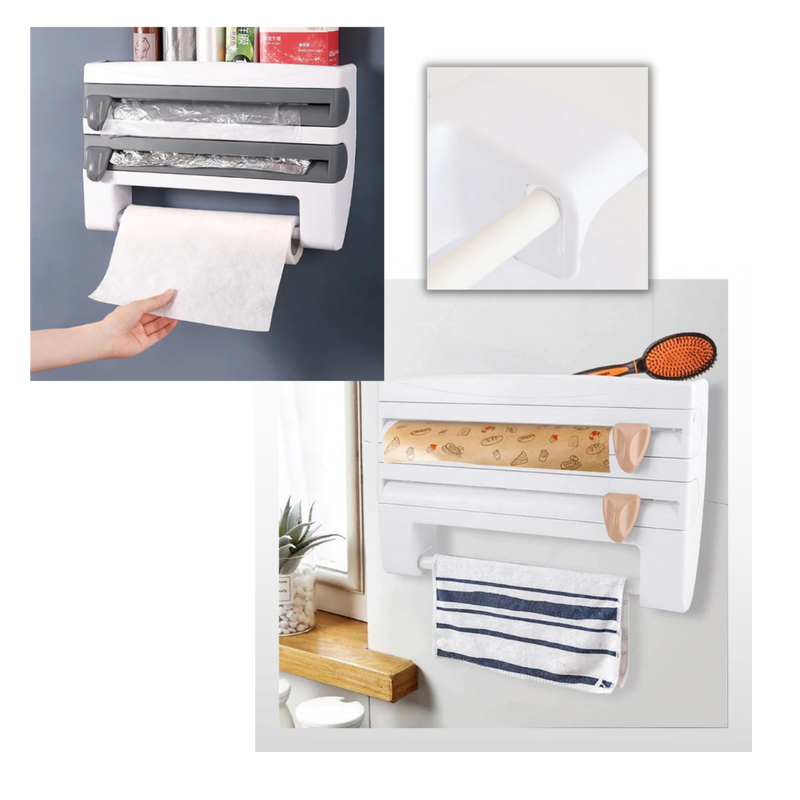 4-in-1 Wall Mounted Plastic Film and Paper Towel Holder