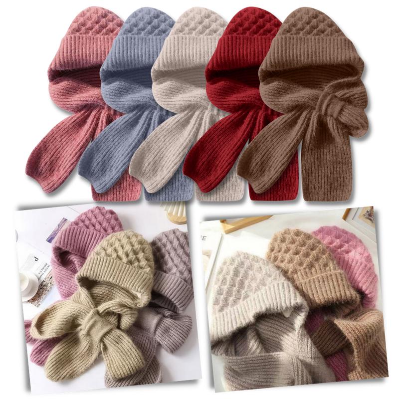 Windproof Knitted Hooded Hat with integrated Scarf and Ear Protection